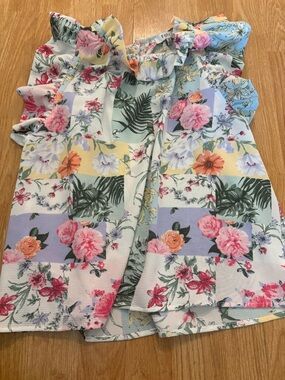 Fate - Floral Ruffle Neck Sleeveless Top - Multicolor